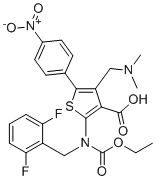 2-[[(2,6-Difluorophenyl)methyl](ethoxycarbonyl)amino]-4-[(dimethylamino)methyl]-5-(4-nitrophenyl)-3-Thiophenecarboxylic acid molecular structure (CAS 1589503-95-6)