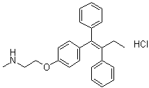 2-[4-[(1Z)-1,2-二苯基-1-丁烯基]苯氧基]-N-甲基乙胺盐酸盐分子结构 (CAS 15917-65-4)