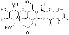 O-beta-D-Mannopyranosyl-(1→4)-O-2-(acetylamino)-2-deoxy-beta-D-glucopyranosyl-(1→4)-2-(acetylamino)-2-deoxy-alpha-D-glucopyranose molecular structure (CAS 159266-34-9)