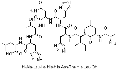 L-Alanyl-L-leucyl-L-isoleucyl-L-histidyl-L-histidyl-L-asparaginyl-L-threonyl-L-histidyl-L-leucine molecular structure (CAS 160214-76-6)