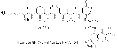 L-赖氨酰-L-亮氨酰-L-谷氨酰胺酰-L-半胱氨酰-L-缬氨酰-L-alpha-天冬氨酰-L-亮氨酰-L-组氨酰-L-缬氨酸分子结构 (CAS 160214-78-8)