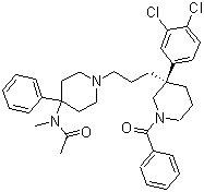 structure of CAS# 160492-56-8, Osanetant;N-[1-[3-[(3R)-1-Benzoyl-3-(3,4-dichlorophenyl)-3-piperidinyl]propyl]-4-phenyl-4-piperidinyl]-N-methylacetamide