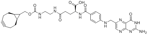 structure of CAS# 1608495-96-0, Folate-amido-C2-amine-endo-BCN;(2S)-2-[[4-[(2-amino-4-oxo-3H-pteridin-6-yl)methylamino]benzoyl]amino]-5-[2-[[(1R,8S)-9-bicyclo[6.1.0]non-4-ynyl]methoxycarbonylamino]ethylamino]-5-oxopentanoic acid