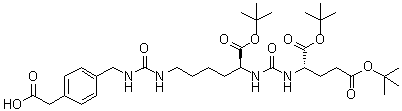 structure of CAS# 1610413-97-2, 12-(4-((9S,13S)-9,13-Bis(tert-butoxycarbonyl)-18,18-dimethyl-3,11,16-trioxo-17-oxa-2,4,10,12-tetraazanonadecyl)phenyl)acetic acid