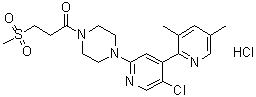 结构式 CAS# 1613439-62-5, 1-[4-(5'-氯-3,5-二甲基[2,4'-联吡啶]-2'-基)-1-哌嗪基]-3-(甲基磺酰基)-1-丙酮盐酸盐