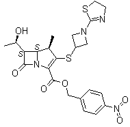 (4R,5S,6S)-3-[[1-(4,5-Dihydro-2-thiazolyl)-3-azetidinyl]thio]-6-[(1R)-1-hydroxyethyl]-4-methyl-7-oxo-1-azabicyclo[3.2.0]hept-2-ene-2-carboxylic acid (4-nitrophenyl)methyl ester molecular structure (CAS 161715-20-4)