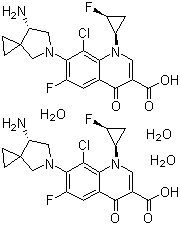 结构式 CAS# 163253-35-8, 西他沙星水合物 (2:3);7-[(7S)-7-氨基-5-氮杂螺[2.4]庚烷-5-基]-8-氯-6-氟-1-[(1R,2S)-2-氟环丙基]-1,4-二氢-4-氧代喹啉-3-羧酸水合物 (2:3)