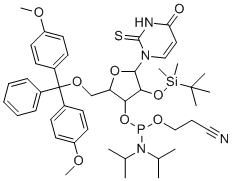5'-O-DMT-2'-O-TBDMS-2-Thiouridine 3'-CE phosphoramidite molecular structure (CAS 163496-21-7)