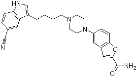 structure of CAS# 163521-12-8, Vilazodone;5-[4-[4-(5-Cyanoindol-3-yl)butyl]piperazin-1-yl]benzofuran-2-carboxamide