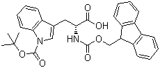 structure of CAS# 163619-04-3, Fmoc-D-Trp(Boc)-OH;N-alpha-Fmoc-N(in)-Boc-D-tryptophan; N-alpha-(9-Fluorenylmethyloxycarbonyl)-N-in-tert-butyl-oxycarbonyl-D-tryptophan