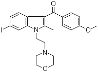 structure of CAS# 164178-33-0, AM-630;[6-Iodo-2-methyl-1-[2-(4-morpholinyl)ethyl]-1H-indol-3-yl](4-methoxyphenyl)methanone