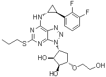 (1S,2S,3R,5S)-3-[7-[[(1R,2S)-2-(2,3-Difluorophenyl)cyclopropyl]amino]-5-(propylthio)-3H-1,2,3-triazolo[4,5-d]pyrimidin-3-yl]-5-(2-hydroxyethoxy)-1,2-cyclopentanediol molecular structure (CAS 1643378-48-6)