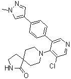 structure of CAS# 1661839-45-7, 8-[3-Chloro-5-[4-(1-methyl-1H-pyrazol-4-yl)phenyl]-4-pyridinyl]-2,8-diazaspiro[4.5]decan-1-one;CCT 251545