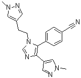 结构式 CAS# 1665195-94-7, 4-[4-(1-甲基-1H-吡唑-4-基)-1-[2-(1-甲基-1H-吡唑-4-基)乙基]-1H-咪唑-5-基]苯甲腈