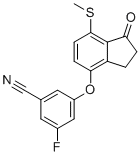 structure of CAS# 1672665-69-8, 3-Fluoro-5-((7-(methylthio)-1-oxo-2,3-dihydro-1H-inden-4-yl)oxy)benzonitrile