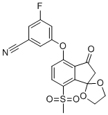 structure of CAS# 1672668-41-5, 3-Fluoro-5-((7-(methylsulfonyl)-3-oxo-2,3-dihydrospiro[indene-1,2'-[1,3]dioxolan]-4-YL)oxy)benzonitrile