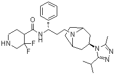 3,3-二氟-N-[(1S)-3-[(3-外型)-3-[3-甲基-5-(1-甲基乙基)-4H-1,2,4-三唑-4-基]-8-氮杂双环[3.2.1]辛烷-8-基]-1-苯基丙基]-4-哌啶甲酰胺分子结构 (CAS 1673575-95-5)