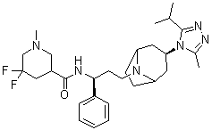 5,5-二氟-1-甲基-N-[(1S)-3-[(3-外型)-3-[3-甲基-5-(1-甲基乙基)-4H-1,2,4-三唑-4-基]-8-氮杂双环[3.2.1]辛烷-8-基]-1-苯基丙基]-3-哌啶甲酰胺分子结构 (CAS 1673575-97-7)