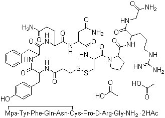 structure of CAS# 16789-98-3, Desmopressin acetate;1-(3-Mercaptopropionic acid)-8-D-arginine-vasopressin diacetate; 1-Deamino-8-D-arginine-vasopressin diacetate; DDAVP