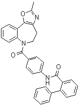 structure of CAS# 168626-93-5, N-[4-[(4,5-Dihydro-2-methyl-6H-oxazolo[4,5-d][1]benzazepin-6-yl)carbonyl]phenyl][1,1'-biphenyl]-2-carboxamide