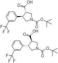 结构式 CAS# 169248-97-9, 反式-4-[3-(三氟甲基)苯基]-1,3-吡咯烷二羧酸 1-叔丁酯