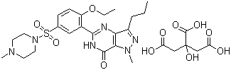 结构式 CAS# 171599-83-0, 枸橼酸西地那非; 1-[4-乙氧基-3-[5-(6,7-二氢-1-甲基-7-氧代-3-丙基-1H-吡唑并[4,3-d]嘧啶)]苯磺酰]-4-甲基哌嗪枸橼酸盐