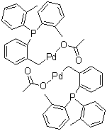 trans-Bis(acetato)bis[2-[bis(2-methylphenyl)phosphino]benzyl]dipalladium(II) molecular structure (CAS 172418-32-5)