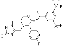 结构式 CAS# 172822-28-5, [2S-[2alpha(S*),3beta]]-5-[[2-[1-[3,5-二(三氟甲基)苯基]乙氧基]-3-(4-氟苯基)-4-吗啉基]甲基]-1,2-二氢-3H-1,2,4-三唑-3-酮