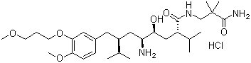 (2S,4S,5S,7S)-7-(3-(3-Methoxypropoxy)-4-methoxybenzyl)-5-amino-N-(2-carbamoyl-2-methylpropyl)-4-hydroxy-2-isopropyl-8-methylnonanamide hydrochloride molecular structure (CAS 173399-03-6)