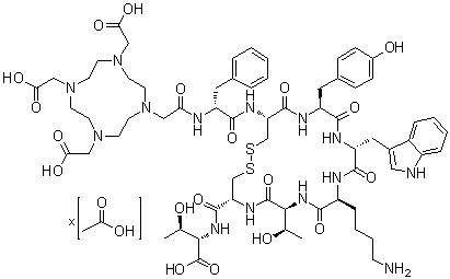 N-[[4,7,10-Tris(carboxymethyl)-1,4,7,10-tetraazacyclododec-1-yl]acetyl]-D-phenylalanyl-L-cysteinyl-L-tyrosyl-D-tryptophyl-L-lysyl-L-threonyl-L-cysteinyl-L-threonine cyclic (2→7)-disulfide acetate (salt) molecular structure (CAS 177943-89-4)