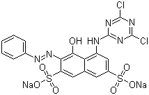 structure of CAS# 17804-49-8, Reactive Red 2;Disodium 5-[(4,6-dichloro-1,3,5-triazin-2-yl)amino]-4-hydroxy-3-(phenylazo)naphthalene-2,7-disulphonate