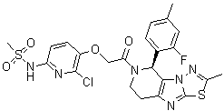 (S)-N-[6-Chloro-5-[2-[5-(2-fluoro-4-methylphenyl)-2-methyl-7,8-dihydro-[1,3,4]thiadiazolo[2',3':2,3]imidazo[4,5-c]pyridin-6(5H)-yl]-2-oxoethoxy]pyridin-2-yl]methanesulfonamide molecular structure (CAS 1783256-96-1)
