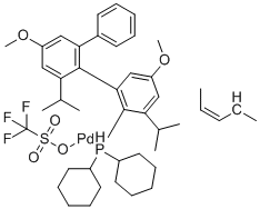 [(1,2,3-ETA)-2-BUTEN-1-YL][DICYCLOHEXYL[3,6-DIMETHOXY-2',4',6'-TRIS(1-METHYLETHYL)[1,1'-BIPHENYL]-2-YL-KAPPAC1']PHOSPHINE-KAPPAP]-PALLADIUM(1+), 1,1,1-TRIFLUOROMETHANESULFONATE (1:1) molecular structure (CAS 1798782-11-2)