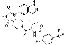 2-Fluoro-N-[(1S)-1-[[1-(1H-indazol-5-yl)-3-methyl-2,4-dioxo-1,3,8-triazaspiro[4.5]dec-8-yl]carbonyl]-2-methylpropyl]-5-(trifluoromethyl)benzamide molecular structure (CAS 1815589-51-5)