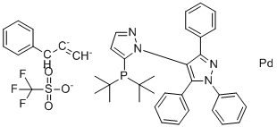 结构式 CAS# 1846558-62-0, [5-[双(1,1-二甲基乙基)膦基-kP]-1',3',5'-三苯基-1,4'-联-1H-吡唑][(1,2,3-η)-1-苯基-2-丙烯-1-基]-钯(1+),三氟甲烷磺酸酯(1:1)