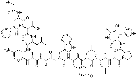 甘氨酰-L-色氨酰-L-苏氨酰-L-亮氨酰-L-天冬氨酰胺酰-L-丙氨酰-L-丙氨酰-D-色氨酰-L-酪氨酰-L-亮氨酰-L-亮氨酰甘氨酰-L-脯氨酰-N-[(1S)-2-羟基-1-甲基乙基]-L-组胺酰胺分子结构 (CAS 184683-37-2)