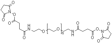 alpha-[2-[[4-[(2,5-Dioxo-1-pyrrolidinyl)oxy]-1,4-dioxobutyl]amino]ethyl]-omega-[2-[[4-[(2,5-dioxo-1-pyrrolidinyl)oxy]-1,4-dioxobutyl]amino]ethoxy]poly(oxy-1,2-ethanediyl) molecular structure (CAS 186020-53-1)
