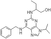 结构式 CAS# 186692-46-6, Roscovitine; 6-(苄基氨基)-2(R)-[[1-(羟甲基)丙基]氨基]-9-异丙基嘌呤
