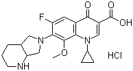 结构式 CAS# 186826-86-8, 盐酸莫西沙星; 1-环丙基-7-(S,S-2,8-重氮-二环[4.3.0]壬烷-8-基)-6-氟-8-甲氧-1,4-二氢-4-氧-3-喹啉羧酸盐酸盐