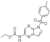 structure of CAS# 1869118-24-0, N-[5-[(4-Methylphenyl)sulfonyl]-5H-pyrrolo[2,3-b]pyrazin-2-yl]carbamic acid ethyl ester;ethyl N-[5-(4-methylphenyl)sulfonylpyrrolo[2,3-b]pyrazin-2-yl]carbamate