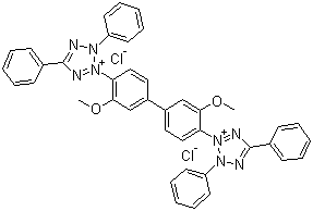 结构式 CAS# 1871-22-3, 氯化四唑蓝; 氯化蓝四氮唑; 3,3'-[3,3'-二甲氧基-1,1'-联苯-4,4'-二基]-双(2,5-二苯基-2H-四唑)氯化物