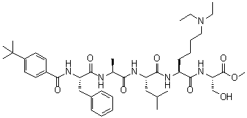 结构式 CAS# 1872382-47-2, N-[4-(叔丁基)苯甲酰基]-L-苯丙氨酰-L-丙氨酰-L-亮氨酰-N6,N6-二乙基-L-赖氨酰-L-丝氨酸甲酯
