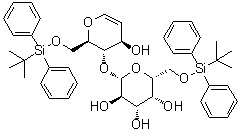 结构式 CAS# 187999-59-3, 1,5-脱水-2-脱氧-6-O-[(叔丁基)二苯基硅烷基]-4-O-[6-O-[(叔丁基)二苯基硅烷基]-beta-D-吡喃半乳糖基]-D-阿拉伯-己-1-烯糖