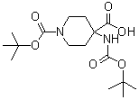 structure of CAS# 189321-65-1, 1-(tert-Butoxycarbonyl)-4-(tert-butoxycarbonylamino)-4-piperidinecarboxylic acid;4-[(tert-Butoxycarbonyl)amino]piperidine-1,4-dicarboxylic acid mono-tert-butyl ester