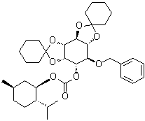structure of CAS# 190513-83-8, 2,3:4,5-Di-O-cyclohexylidene-6-O-(phenylmethyl)-D-myo-inositol (1R,2S,5R)-5-methyl-2-(1-methylethyl)cyclohexyl carbonate