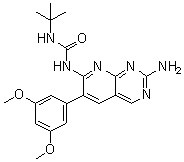 structure of CAS# 192705-79-6, N-[2-Amino-6-(3,5-dimethoxyphenyl)pyrido[2,3-d]pyrimidin-7-yl]-N'-(1,1-dimethylethyl)urea;PD 166866