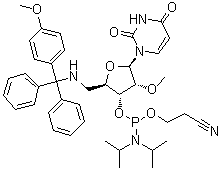 5'-Deoxy-5'-[[(4-methoxyphenyl)diphenylmethyl]amino]-2'-O-methyluridine 3'-[2-cyanoethyl bis(1-methylethyl)phosphoramidite] molecular structure (CAS 194034-71-4)