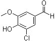 structure of CAS# 19463-48-0, 3-Chloro-4-hydroxy-5-methoxybenzaldehyde;5-Chlorovanillin; 5-Monochlorovanillin; NSC 45929