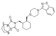 structure of CAS# 194861-82-0, (3aR,4S,7R,7aS)-rel-2-[[(1R,2S)-2-[[4-(1,2-Benzisothiazol-3-yl)-1-piperazinyl]methyl]cyclohexyl]methyl]hexahydro-4,7-methano-1H-isoindole-1,3(2H)-dione