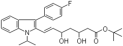 (E)-3,5-二羟基-7-[3'-(4''-氟苯基)-1'-(1''-甲基乙基)吲哚-2'-基]-6-庚烯酸叔丁酯分子结构 (CAS 194934-96-8)